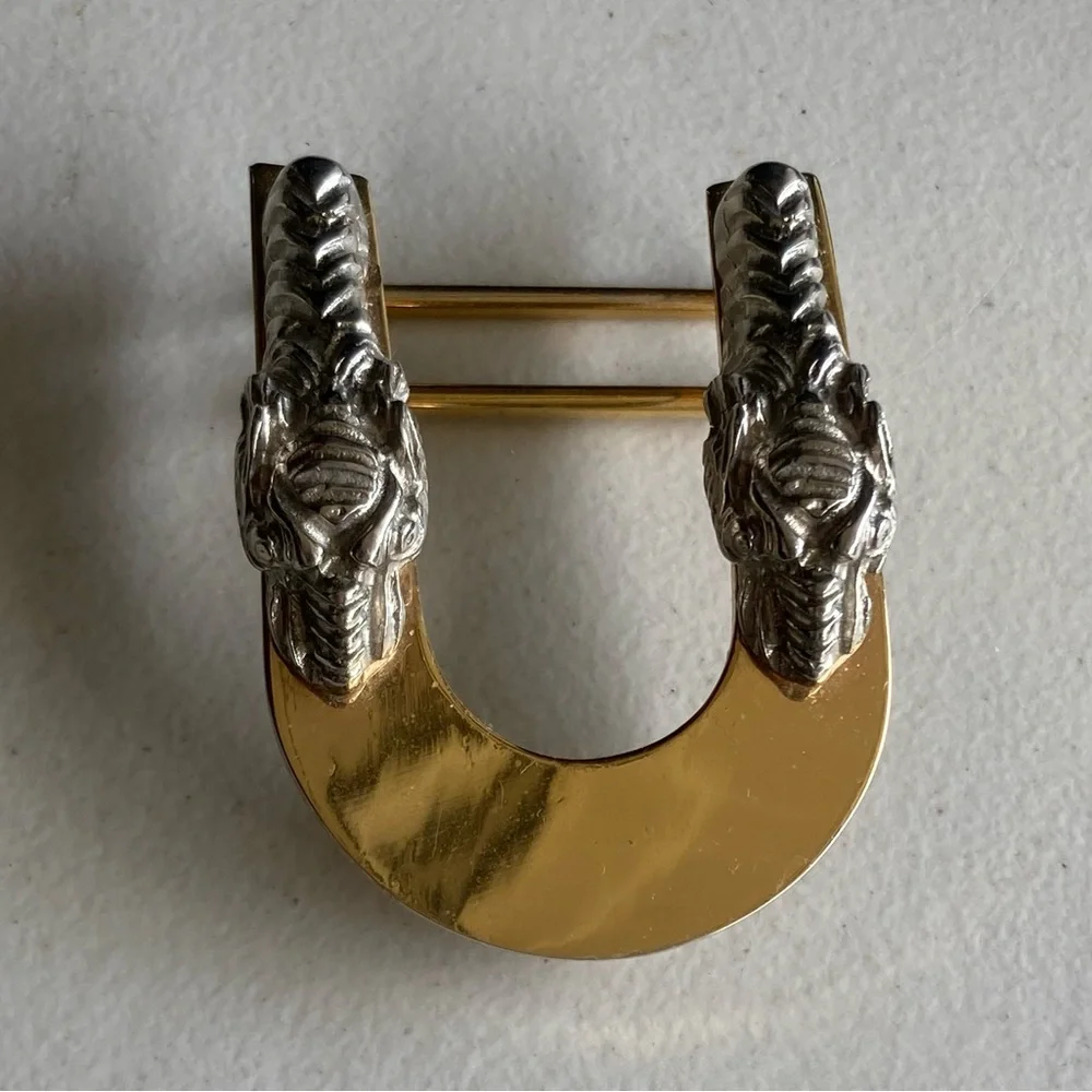Vintage Double Dragon Two-Tone Gold Silver Belt Buckle 2